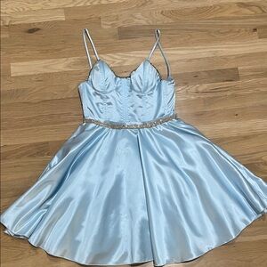 Light Blue Satin Dress with Rhinestone Detail